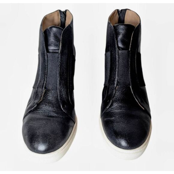 LINEA PAOLO Felicia Black Leather Wedge Sneaker Size 8.5M - Picture 6 of 6